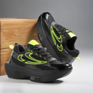 Men's Black Neon Green Sports Sneakers – Stylish & Comfortable Running Shoes